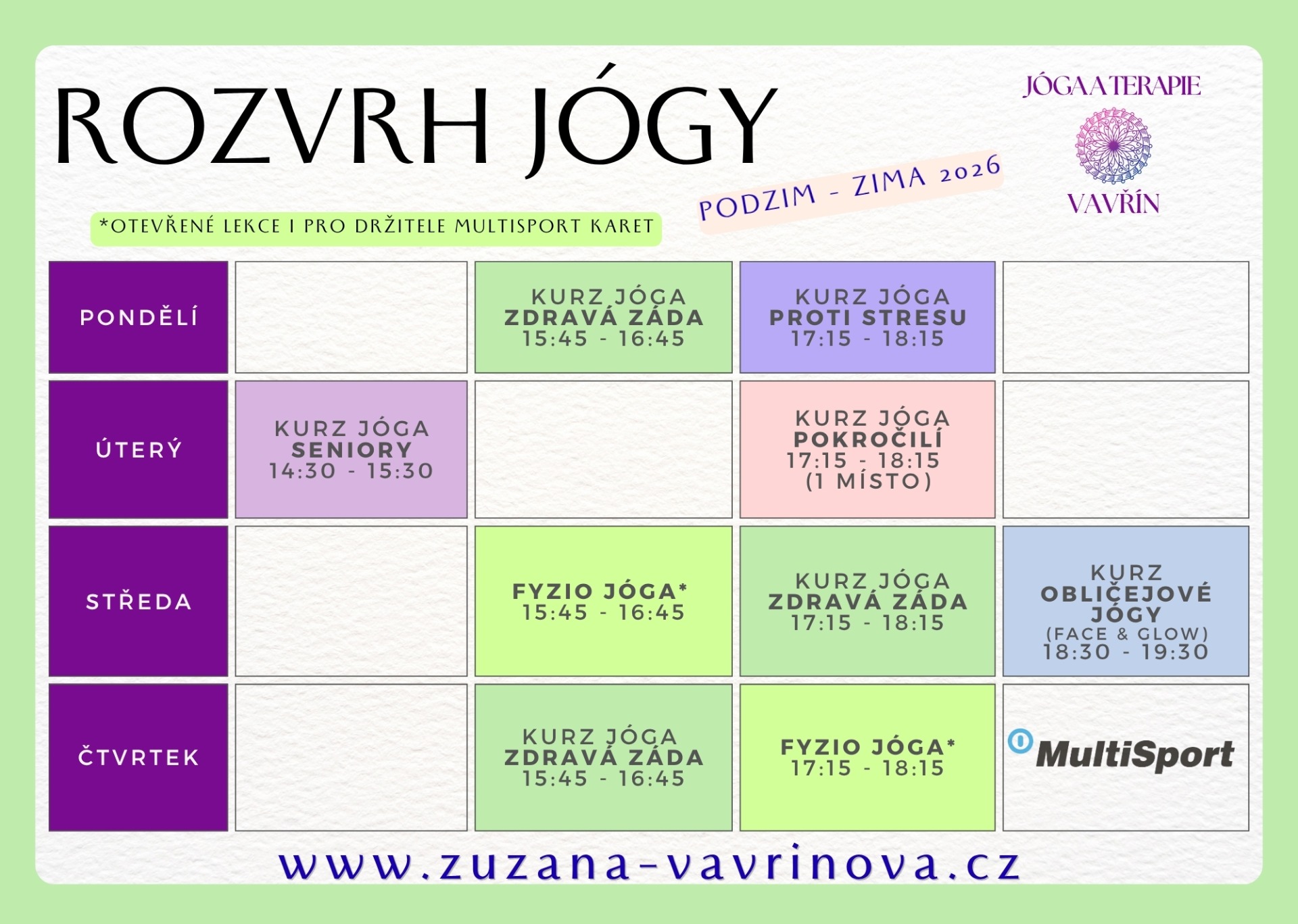 Rozvrh podzim 2026